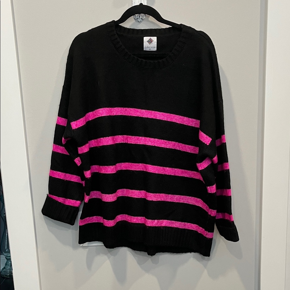 Black and Pink Striped Women's Sweater